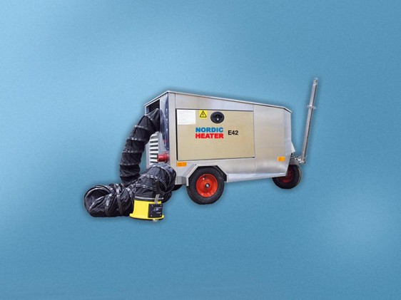 An aircraft heater with the text 'Nordic Heater' displayed, where 'Nordic' is in blue and 'Heater' is in red.